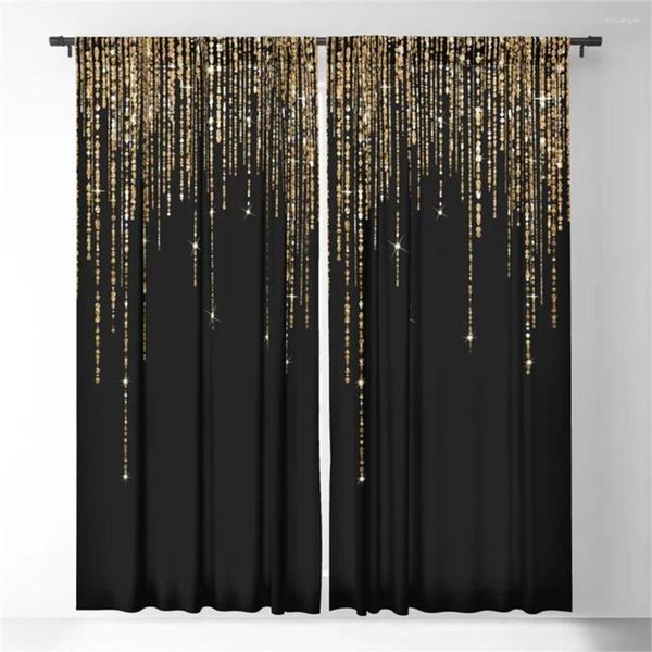 Cortina con estampado 3D lujoso y elegante, cortinas opacas de oro negro, ventana para dormitorio, decoración para sala de estar, tratamientos de 2 paneles