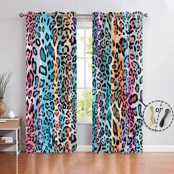 Cortina con estampado 3D de lujo, patrón de piel de leopardo colorido, animales, 2 piezas, sombreado, cortinas para ventana para sala de estar, dormitorio, gancho de decoración