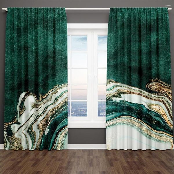 Rideau 3D Impression Moderne Abstrait Géométrique Vert Marbre Texture Art 2 Pièces Ombrage Pour Salon Chambre Décor Rod Pocket