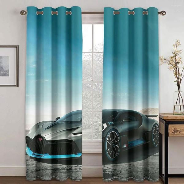 Cortina con estampado 3D de avión y camión, coche, vehículo, ventanas finas, cortinas para niños, hombre, sala de estar, dormitorio, decoración, 2 piezas