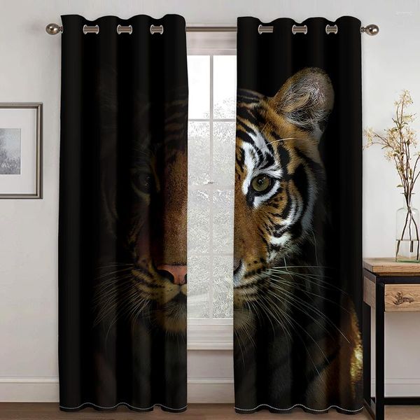 Rideau imprimé en 3d le tigre dans l'obscurité, décoration de maison personnalisée pour salon et chambre à coucher, draperies à 2 panneaux