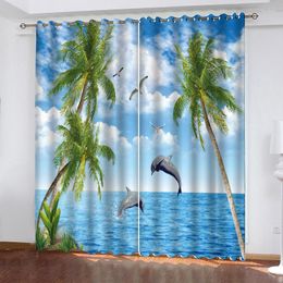 Gordijn 3D Sunset Beach Ramen Gordijnen Zacht dun voor woonkamer slaapkamer decoratieve keuken gordijn behandelingen dropship