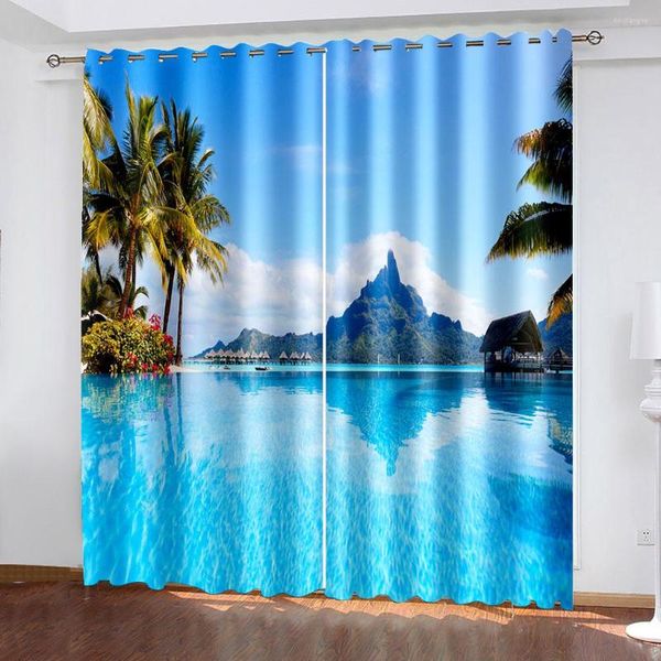 Rideau 3D fenêtre vue sur la mer chambre ombrage rideaux de paysage naturel pour salon chambre Voile suspendu