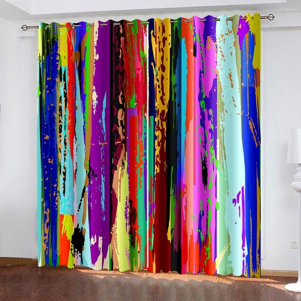 Cortina de arte abstracto, rayas de grafiti, garabatos coloridos, moderno, 2 piezas, cortinas de sombreado, ventana para sala de estar y dormitorio