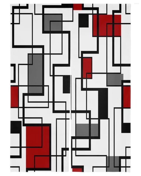 Cortina Geometría abstracta Cuadrados Arte moderno Negro Rojo Japonés Puerta Cortinas Partición Cocina Puerta Cortinas Café Restaurante Decoración