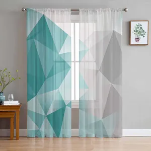 Gordijn Samenvatting Gradiënt Blue Green Green Driangle Sheer Tule Curtains for Living Room Valance Keuken Raam Voile Drapery