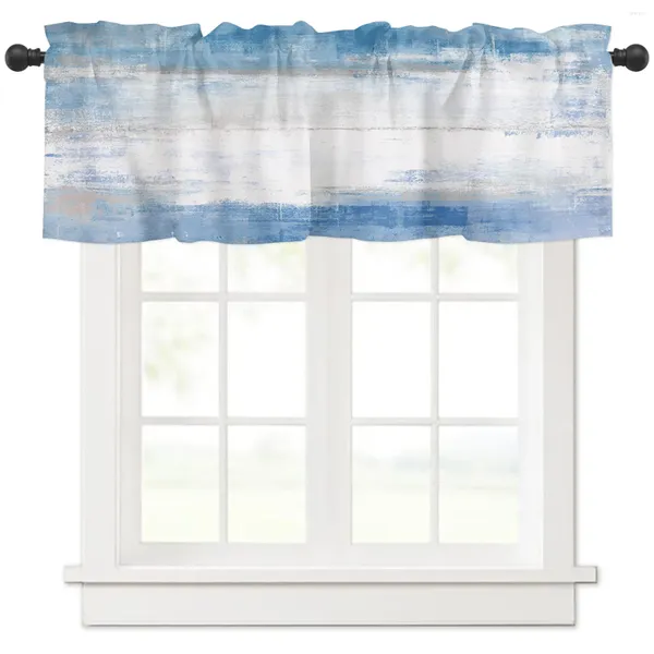 Rideau abstrait peinture à l'huile Art bleu cuisine fenêtre rideaux décoration de la maison court pour salon chambre petites Cortinas