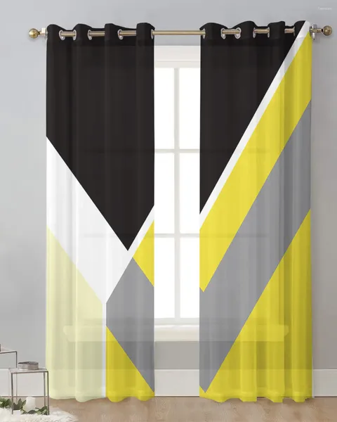 Rideau abstrait des rideaux en tulle géométrique jaune pour la chambre à coucher des rideaux de fenêtre transparente balcon moderne voile moderne