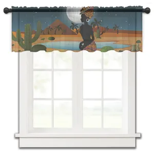 Rideau de fenêtre en Tulle court pour femmes africaines, Cactus du désert, nuit, Voile transparent, armoire de cuisine, décoration de maison, petits rideaux