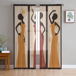 Cortina de arte étnico africano para mujer, tratamiento de ventana étnico, tul, cortinas transparentes modernas para cocina, sala de estar, decoración del dormitorio