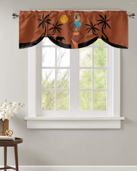 Cortina africana para mujer, puesta de sol, paisaje, elefante, ventana, cenefa, cocina, café, cortinas cortas, sala de estar, amarre