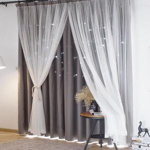 Gordijn Ahoyikaa Double Layer Hollow Star Window Sheer Curtains for Living Room Slaapkamer Blackout Drapes Home Decoratie