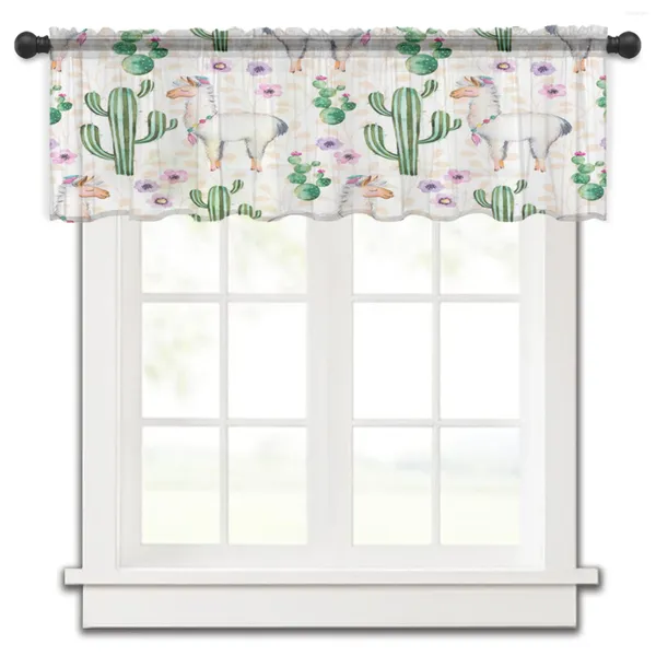 Rideau alpaga Cactus fleur dessin animé coloré mexique fenêtre Tulle transparent court salon décor à la maison Voile rideaux