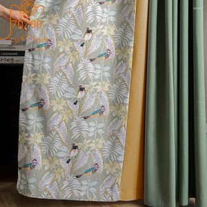 Rideau américain pays oiseau imprimé vert coton et lin coutures épaisses rideaux occultants pour salon chambre personnalisation
