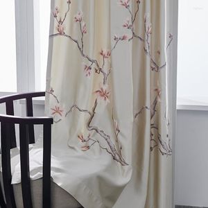 Rideau pays américain pour salon, broderie de fleurs de pêche roses, draperies en Imitation soie, traitement de fenêtre, chambre à coucher, personnalisé