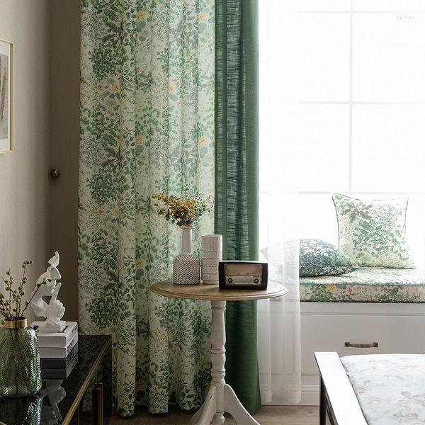 Rideau américain jardin britannique plante fleur coton et lin impression rideaux pour salon chambre cuisine Green Bay