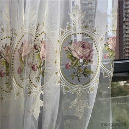 Gordijn American Luxury Peony Embroidery Tule Curtain for Living Room European Elegant Flower Borduursel Sheer Voile Drapes voor slaapkamer R230815