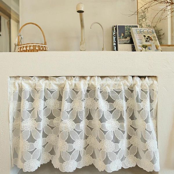 Rideau américain laiteux blanc cantonnière petite fenêtre cuisine Voile demi drapé anti-poussière décoration de la maison porche spécial tige poche # E