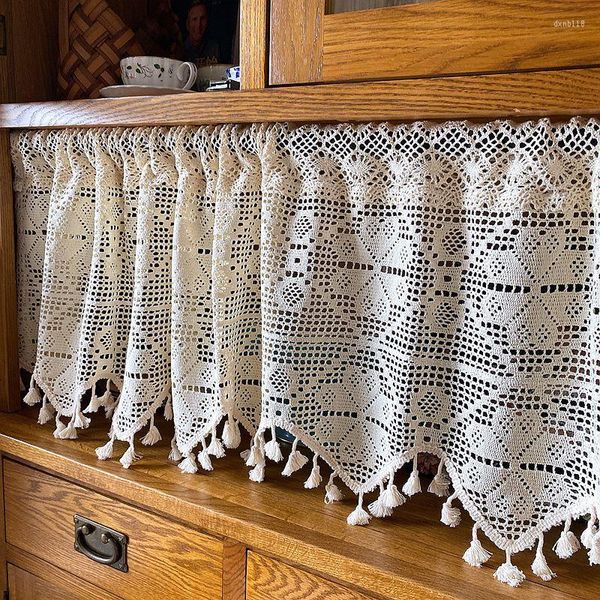 Rideau américain pastorale coton fil Crochet demi cuisine rideaux à la main creux gland court cantonnière placard décorer