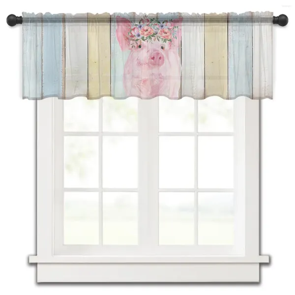 Cortina estilo Pastoral americano granja Animal cerdo corto transparente tul para ventana cortinas para cocina dormitorio decoración pequeñas cortinas de gasa