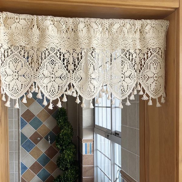 Rideau Style américain campagne fleur Crochet coton fenêtre cantonnière demi gland porte cloison 230909