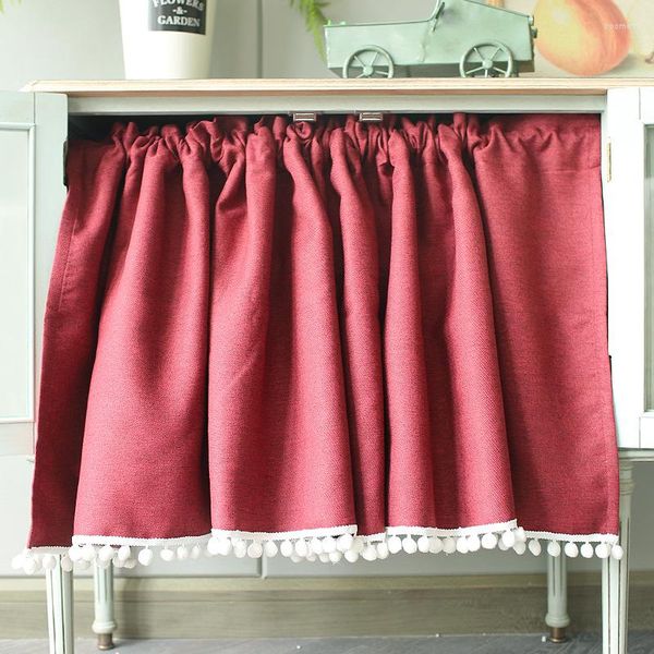 Rideau Style américain solide vin rouge demi rideaux Tube café Tulle boule courte ourlet pour Bar armoires de cuisine décoration