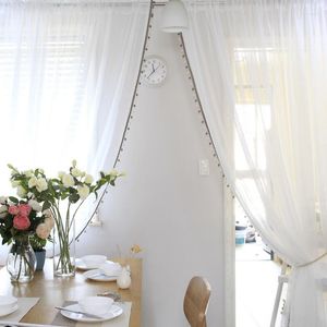 Rideau Style américain Tulle rideaux modernes pour salon doux blanc Voile or bande avec perles chambre 1 pièces