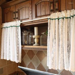 Rideau Style américain dentelle blanche Floral romain court Voile Tulle pour armoires de cuisine porte rideaux rétro demi 1 pièces