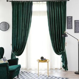Cortina de terciopelo americano para sala de estar, comedor, dormitorio, seda nórdica, gruesa, sombreada de lujo, de gama alta, Retro, verde oscuro