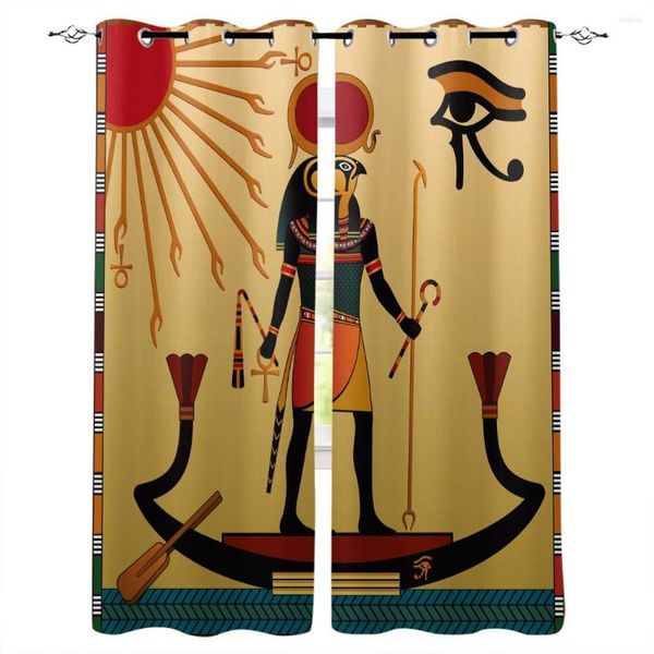 Rideaux de fenêtre avec symbole égyptien de l'egypte antique, draperies en tissu d'intérieur foncé pour cuisine et chambre à coucher, cantonnières de traitement Swag