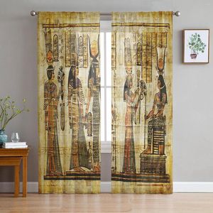 Cortina Antiguo Egipto Retro Tótem Mural Cortinas de tul para sala de estar Dormitorio Ventana transparente Cortinas puras