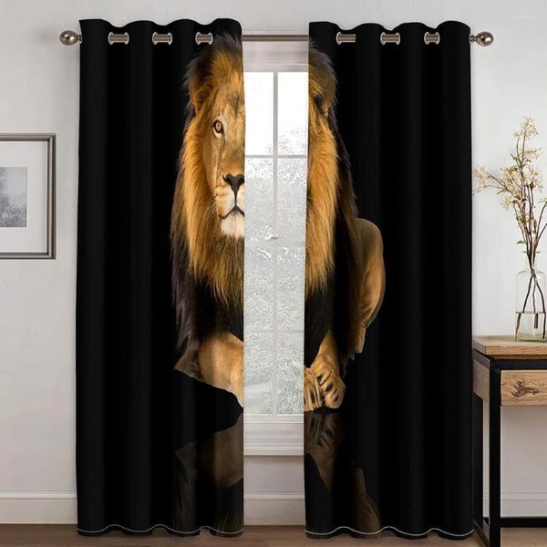 Rideau Animal mâle Lion tigre barbe Carnivore imprimé 3D impression numérique chambre salon fenêtre rideaux 2 panneaux