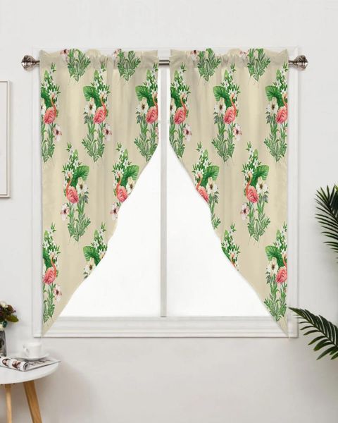 Cortina animales flamencos hojas flores cortinas para dormitorio infantil sala de estar ventana cocina Triangular