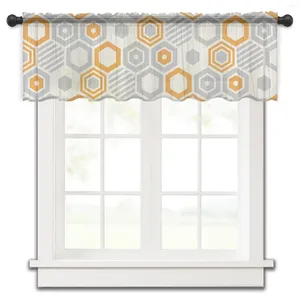 Rideau Art hexagone géométrie Orange gris petite fenêtre Tulle transparent court chambre salon décor à la maison Voile rideaux