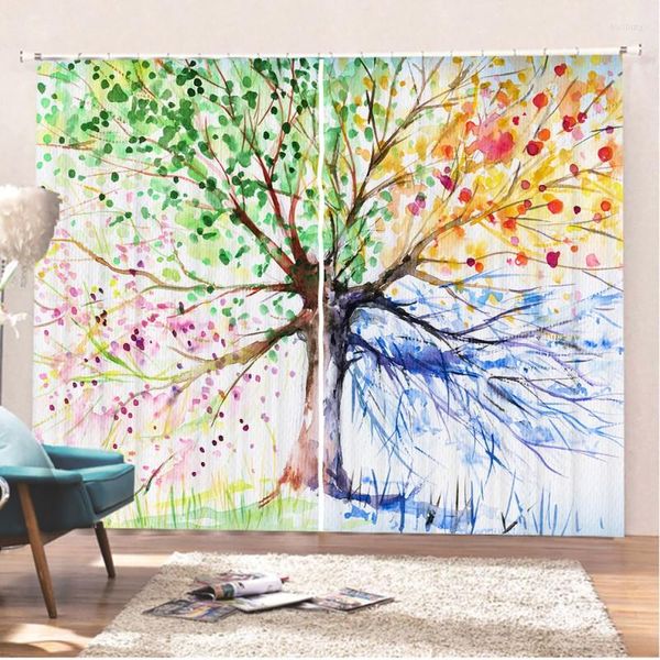 Rideau Art arbre maison rideaux plantes Polyester tissu fenêtre pour salon chambre 2 panneaux rideaux occultants goutte