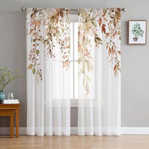 Gordijn Autumn Bladeren Bloem Art Tule Curtains for Living Room Decoratie Chiffon Sheer Voile Kitchen Slaapkamer Blinds Drapes