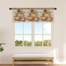 Curtain Autumn Pumpkin Squirrel Sunflower Short Tulle Kitchen Cabinet Curtains Living Room Bedroom For Home Decor