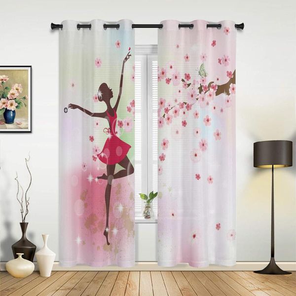 Rideau Ballet danseur fille rose fleur papillon rideaux pour chambre salon rideaux cuisine enfants fenêtre décor à la maison