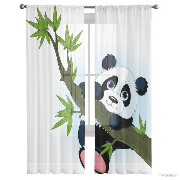 Rideau bambou Panda chine mignon Tulle rideaux pour salon chambre décor en mousseline de soie pure cuisine fenêtre rideau rideaux