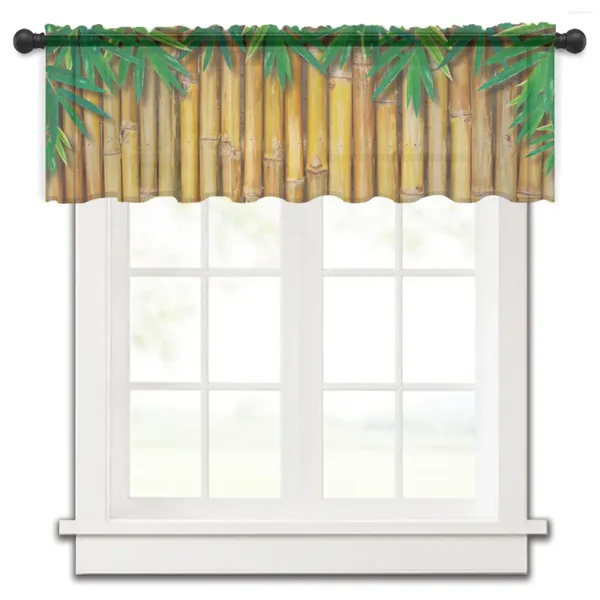 Rideau bambou feuilles jaunes plante naturelle fenêtre tropicale Tulle transparent court chambre salon décor à la maison Voile rideaux