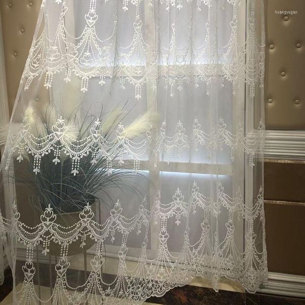 Cortina de ventana bordada blanca barroca para sala de estar, dormitorio, tul transparente de lujo europeo, Villa de boda personalizada