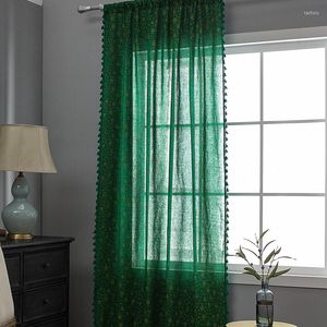 Gordijn Bay Window Curtains Keuken Restaurant Partitie Bronzing Wind Chime Green Tassel Edge katoen en linnen semi-schaden