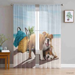 Cortina playa piña animal bulldog juego de ventana transparente cortina de ventana para cortinas de tul de dormitorio para sala de estar cortinas de gasa R230816