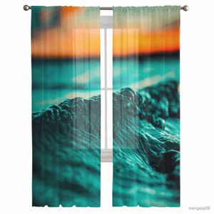 Rideaux de plage, vagues, coucher de soleil, traitement de fenêtre, rideaux modernes en Tulle pour chambre à coucher, salon, rideaux transparents, décoration de maison, hôtel, café