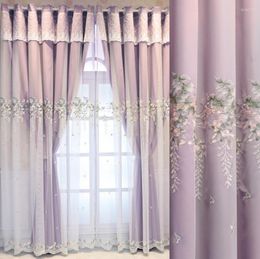 Gordijn slaapkamer gordijnen geborduurde bloemen black -out voor levende meisjes dubbele laag tule doek raam thuis decor