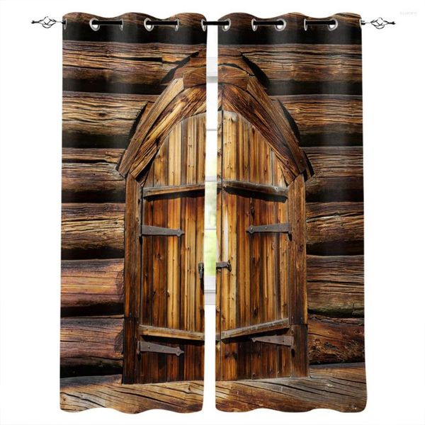 Rideau chambre cuisine rideaux Chalet planche de bois Texture salon décoration articles fenêtre pour
