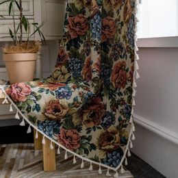 Rideau Beige Rideaux Salon Lin Texturé Longue Ferme Tissage Décontracté Languette Arrière Rideaux Filtrage De La Lumière Fenêtre Boho Floral