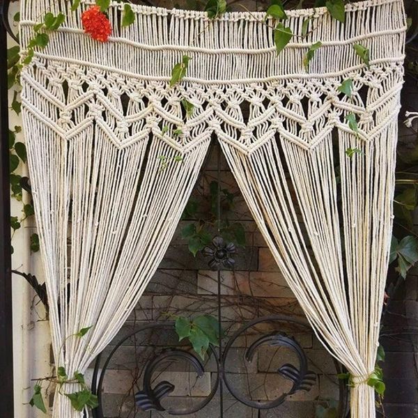 Rideau beige rideaux corde de coton ligne bohème macrame macrame fenêtre aveugle cailloun diviseur diviseur de la salle de la maison cortinas