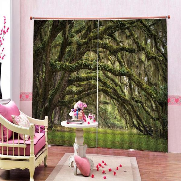 Rideau grand arbre forêt paysage occultant grande fenêtre salon chambre El Polyester tissu rideaux 2 panneaux avec crochets