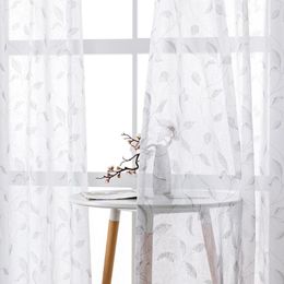 Cortina BILEEHOME hojas Jacquard tul cortinas para sala de estar dormitorio tela de lino gasa transparente cortinas de cocina tratamientos de ventana